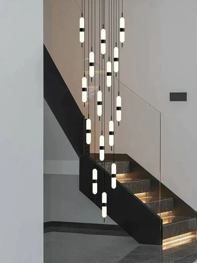 Modern minimalist black & white led staircase chandelier living room