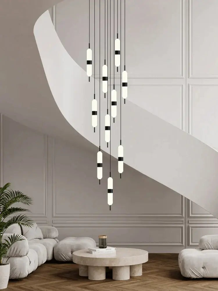Modern minimalist black & white led staircase chandelier living room