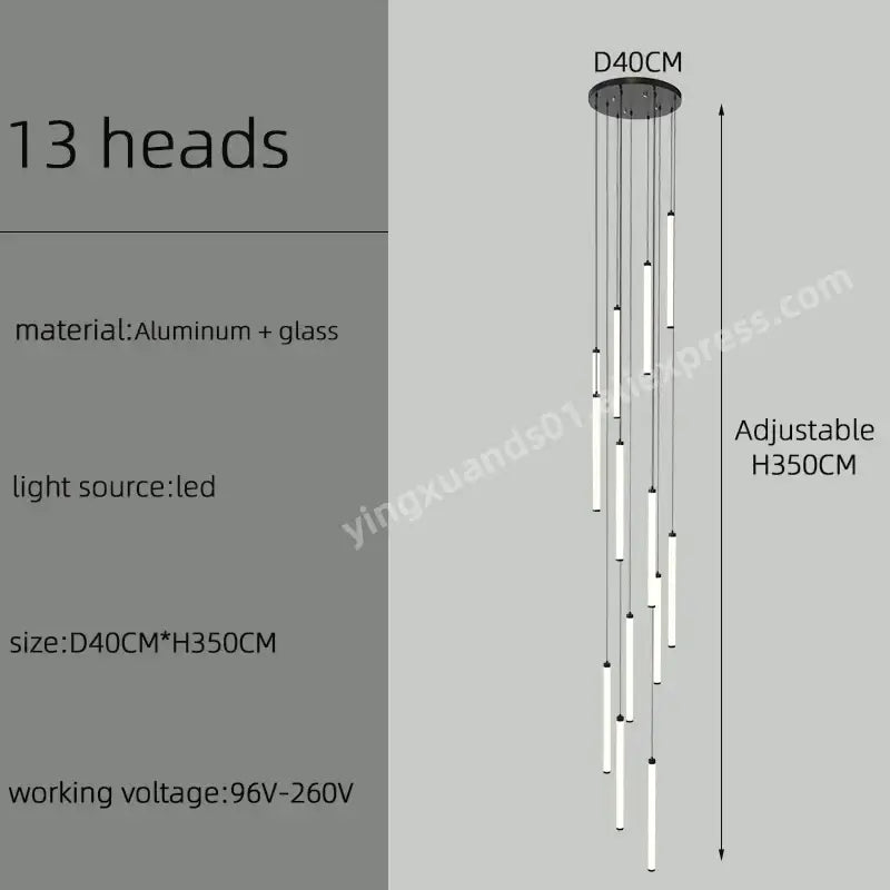 Modern minimalist black led staircase chandelier hallway light