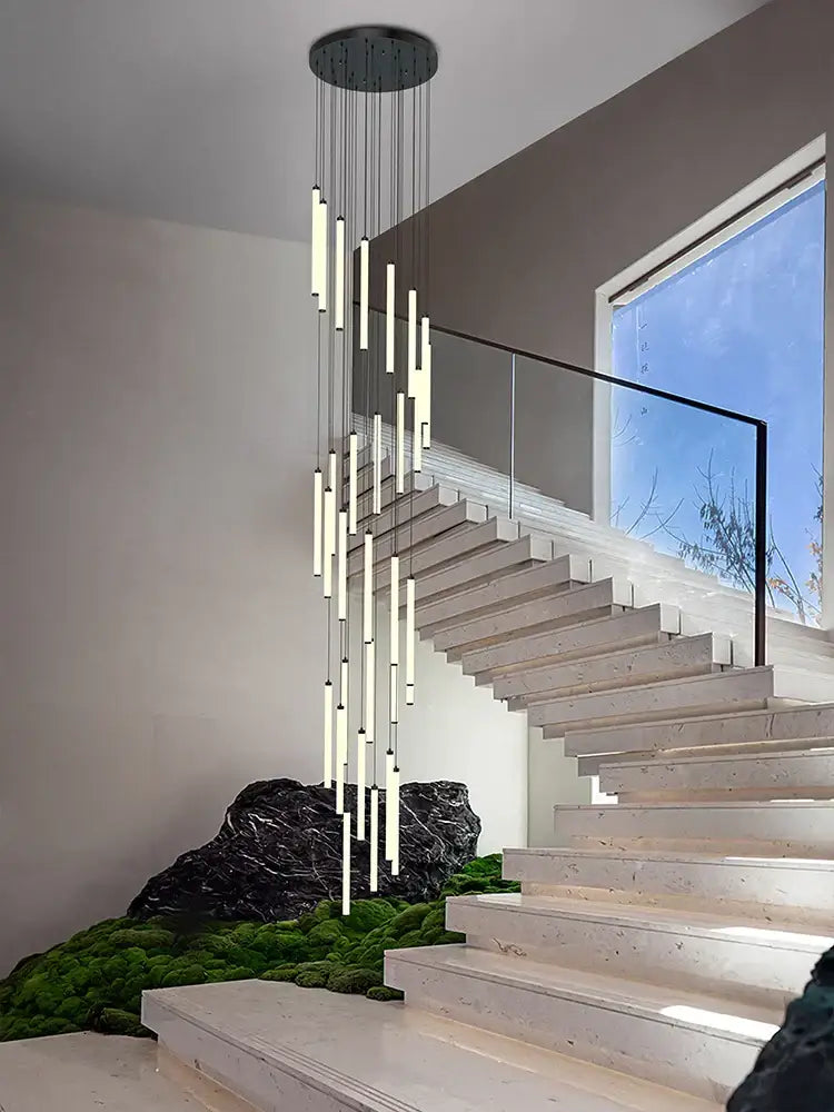 Modern minimalist black led staircase chandelier hallway light