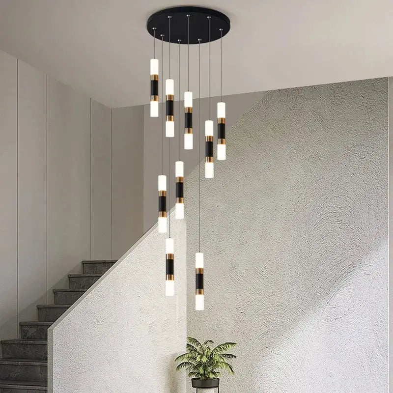 Modern black & gold led staircase chandelier staircase pendant light