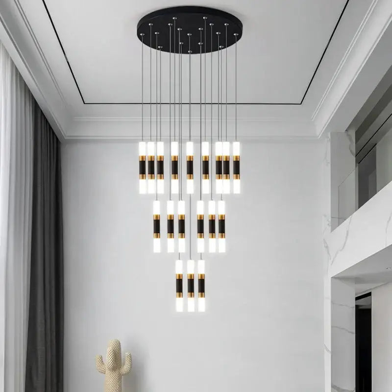 Modern black & gold led staircase chandelier staircase pendant light