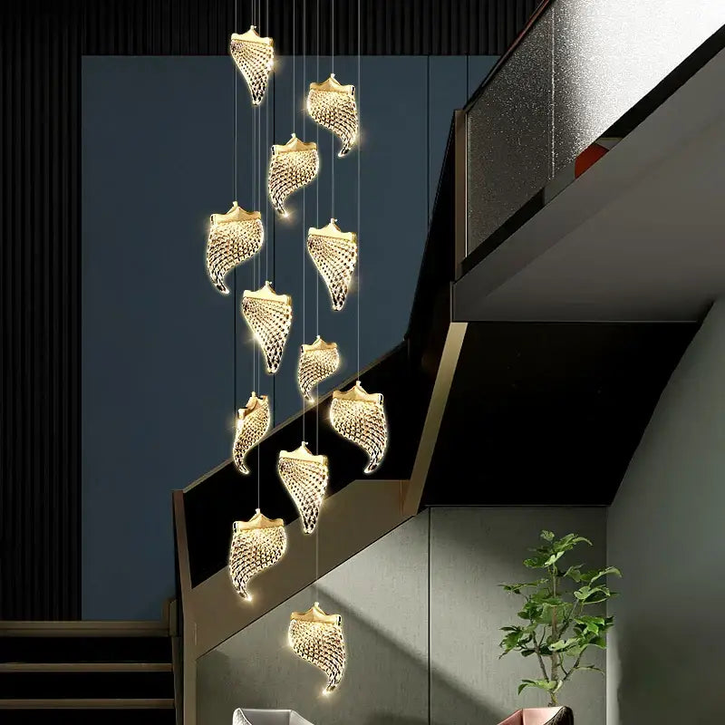 Modern golden shell decorbites led staircase chandelier dining room