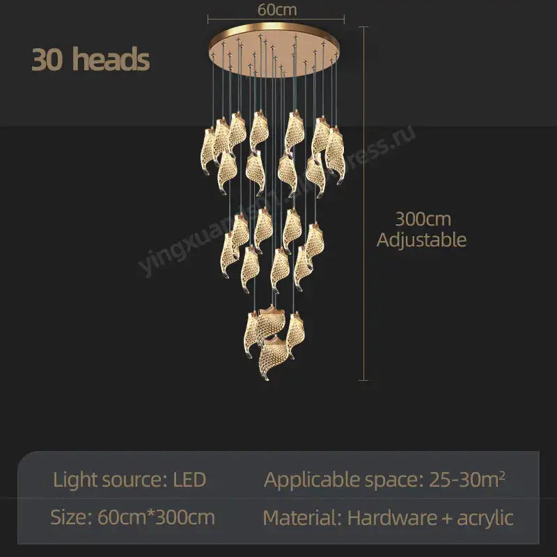 Modern golden shell decorbites led staircase chandelier dining room