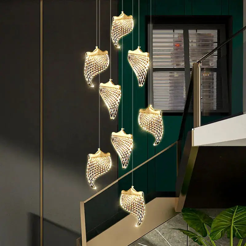 Modern golden shell decorbites led staircase chandelier dining room