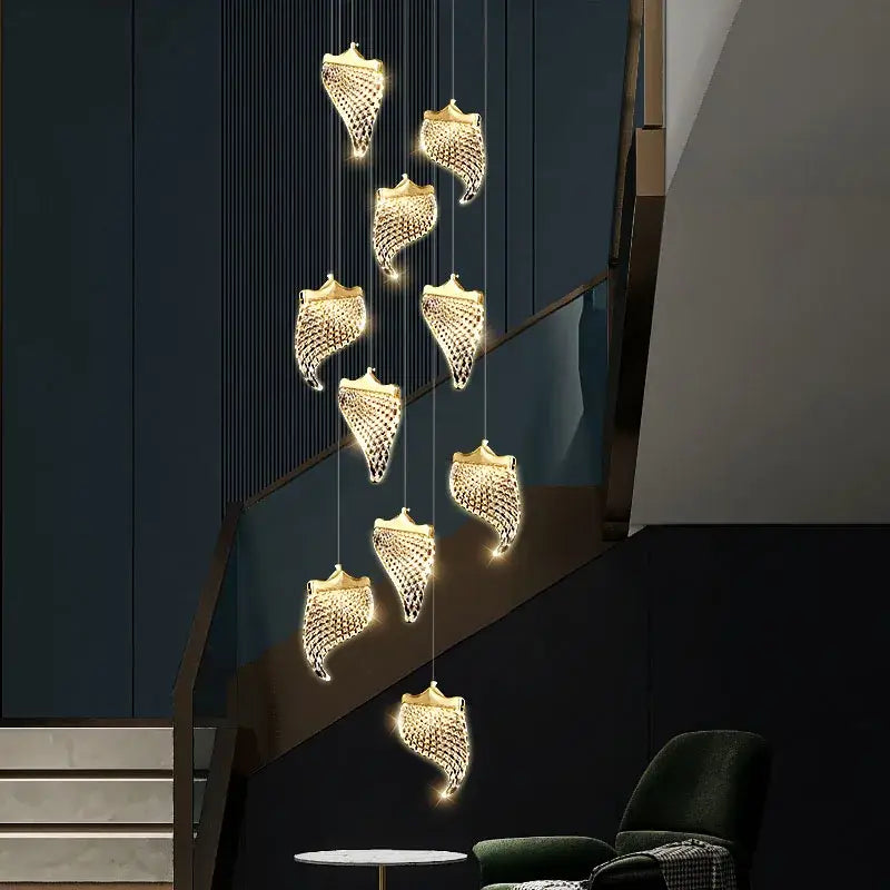 Modern golden shell decorbites led staircase chandelier dining room