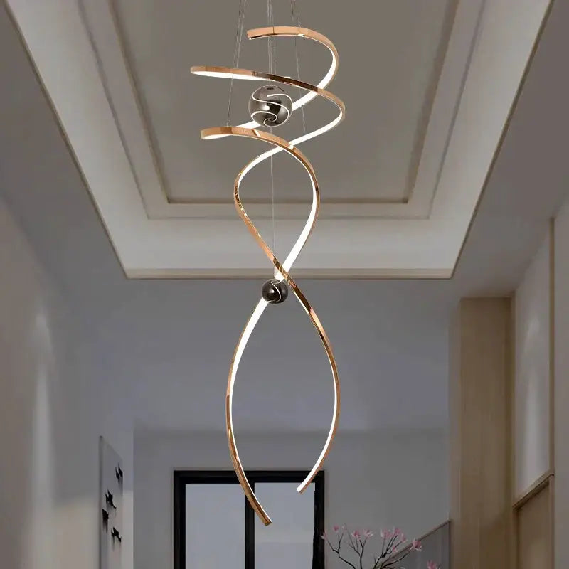 Modern gold spiral led staircase chandelier pendant light stairway