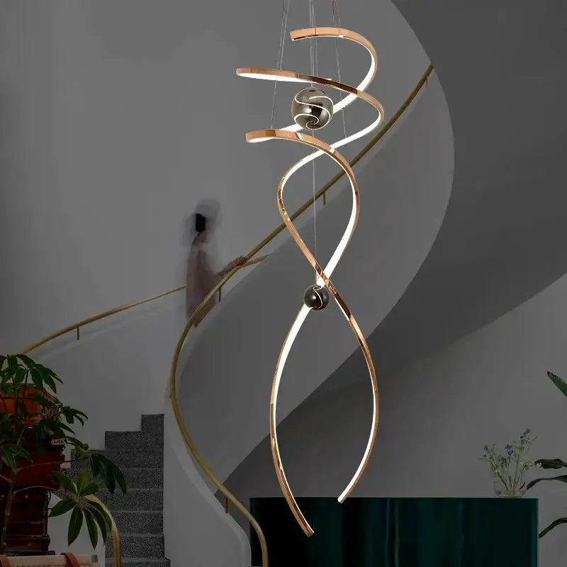 Modern gold spiral led staircase chandelier pendant light stairway