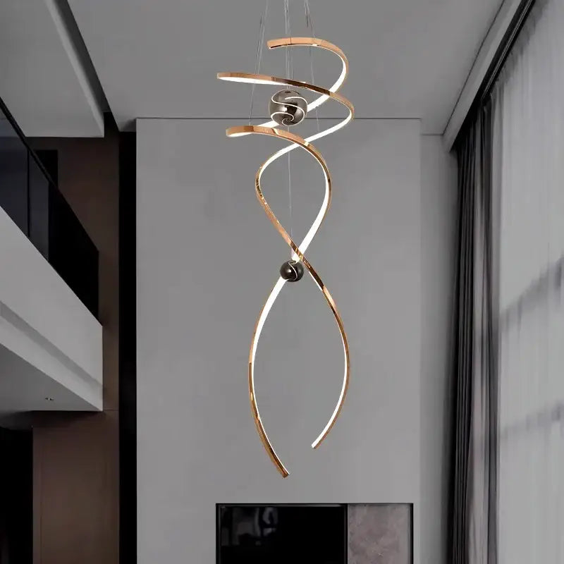 Modern gold spiral led staircase chandelier pendant light stairway