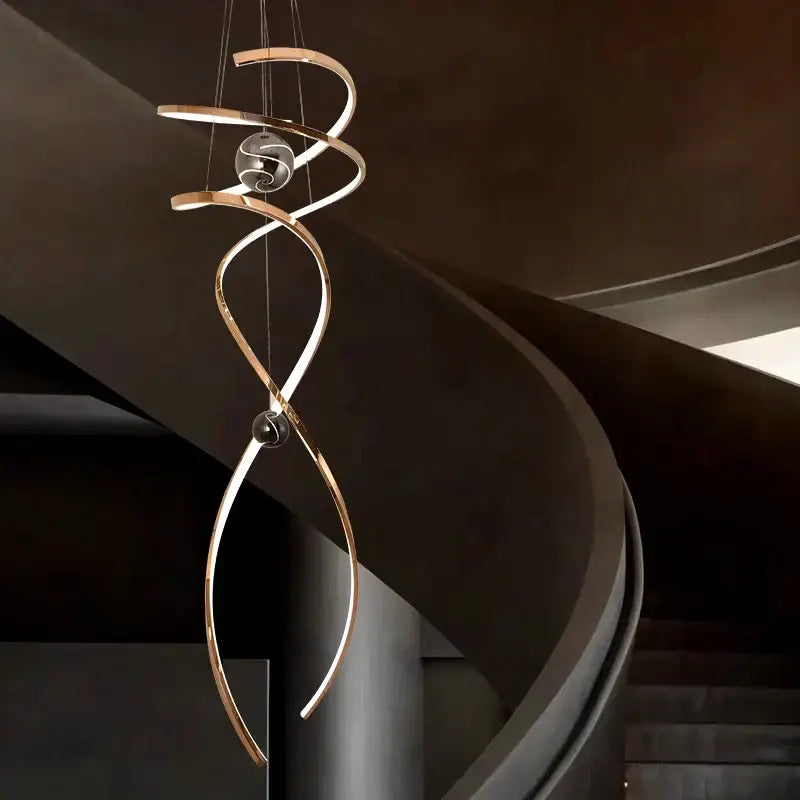 Modern gold spiral led staircase chandelier pendant light stairway