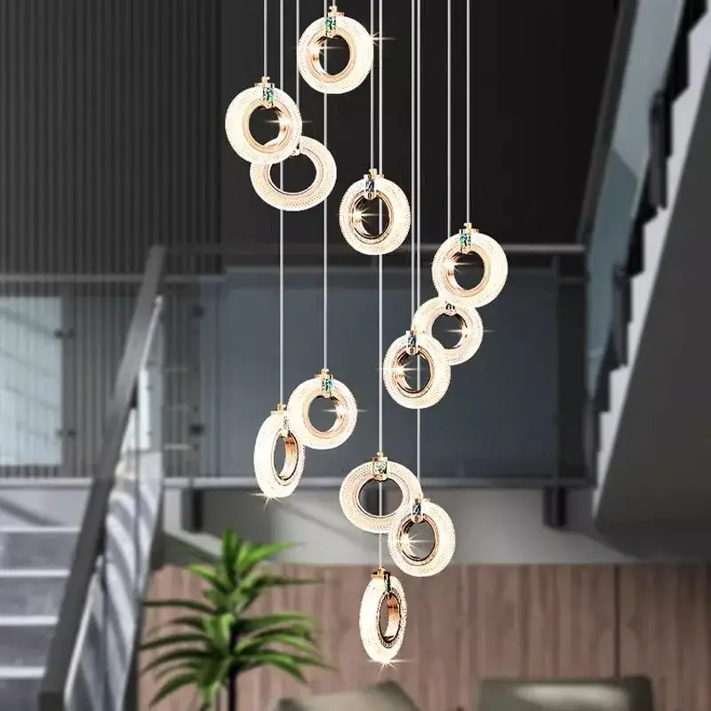 Modern gold and green crystal led staircase chandeliers living room