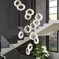 Modern gold and green crystal led staircase chandeliers living room