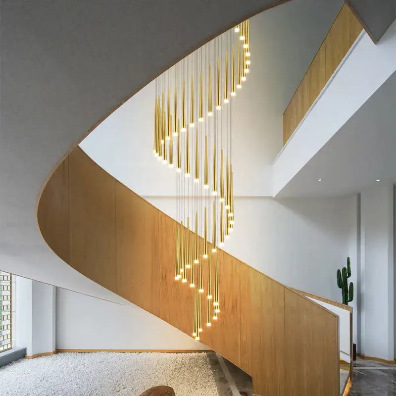 Modern black spiral led staircase chandelier for villa living room