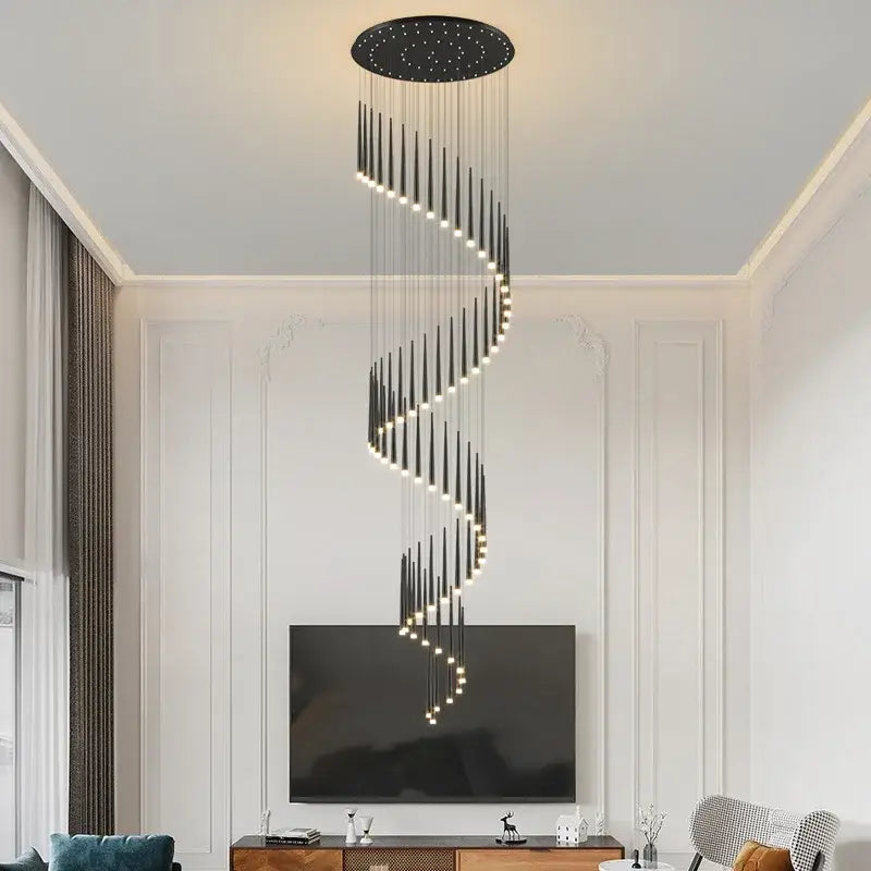 Modern black spiral led staircase chandelier for villa living room