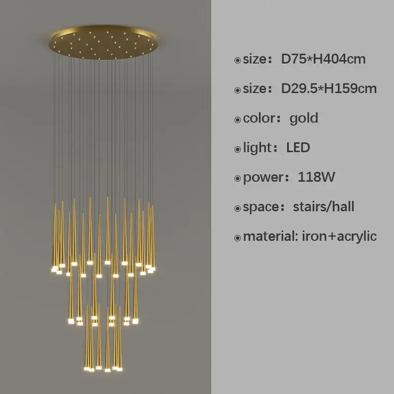 Modern black spiral led staircase chandelier for villa living room