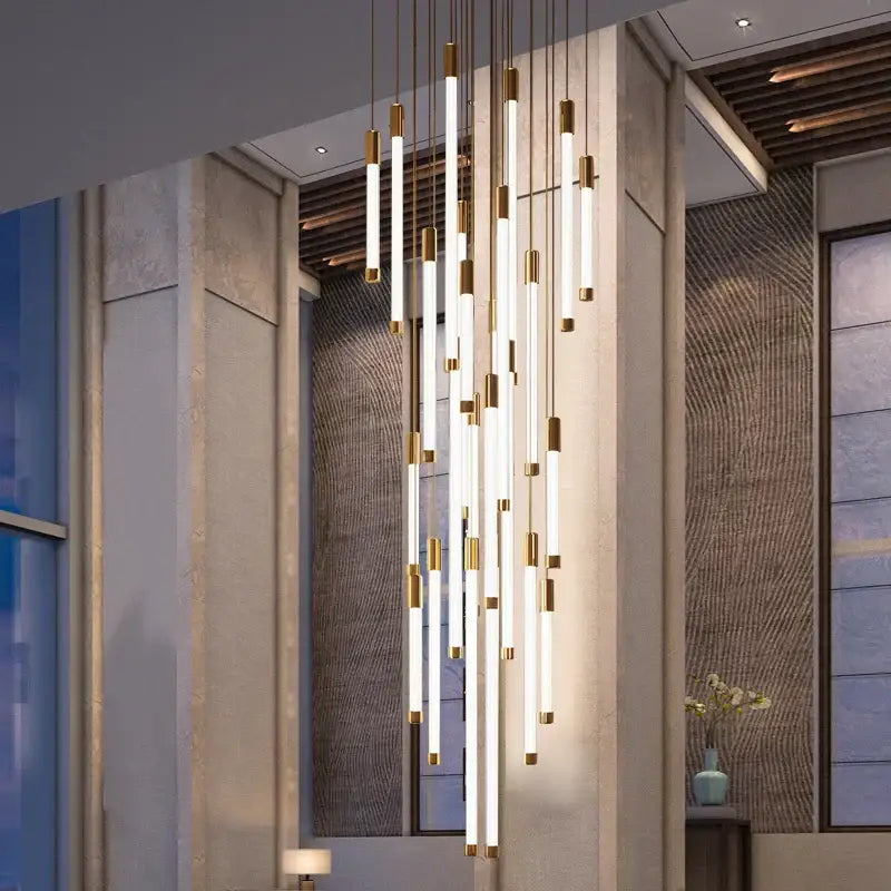 Modern white and gold led staircase chandeliers for living room