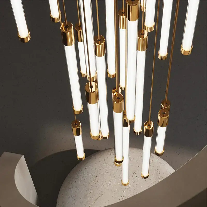 Modern white and gold led staircase chandeliers for living room