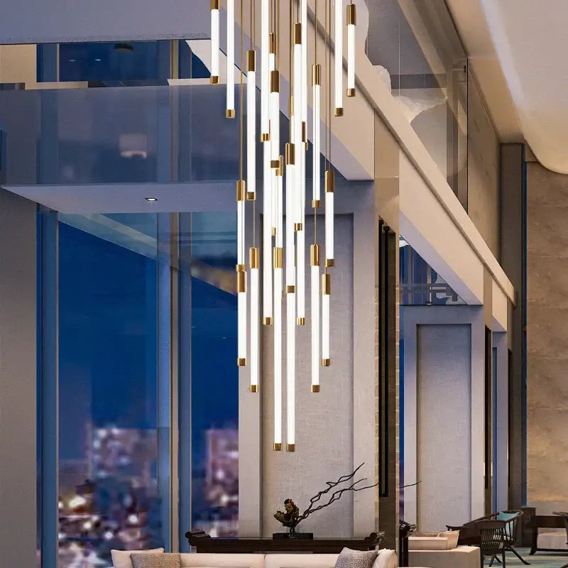 Modern white and gold led staircase chandeliers for living room