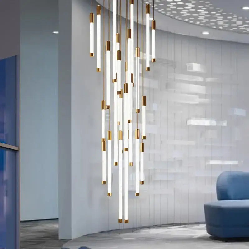 Modern white and gold led staircase chandeliers for living room