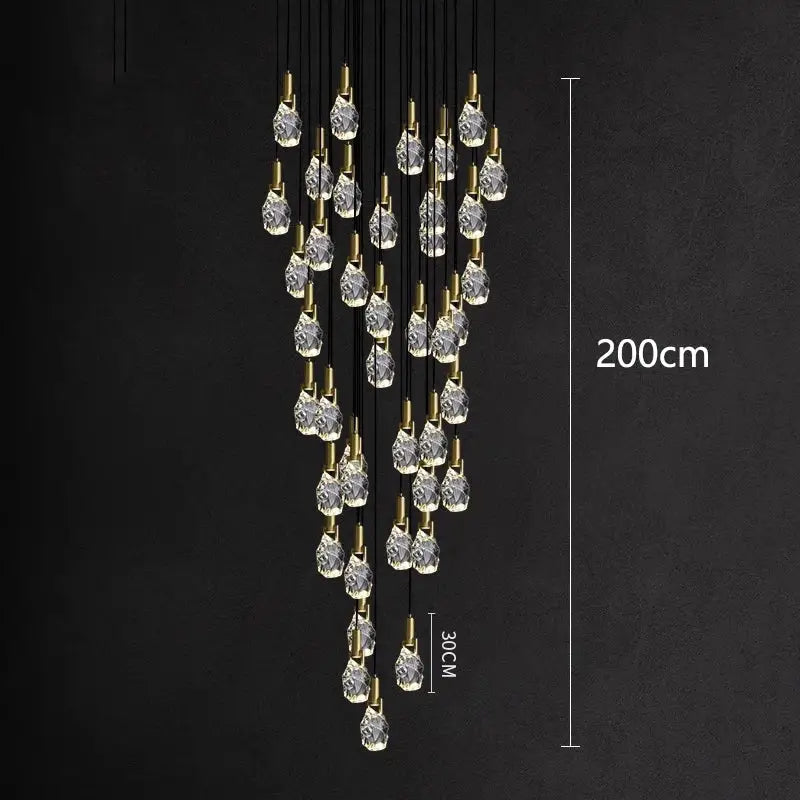 Modern gold crystal led staircase chandeliers living room pendant light