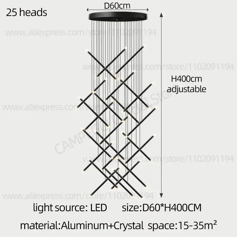 Modern black led staircase pendant chandelier dining room light