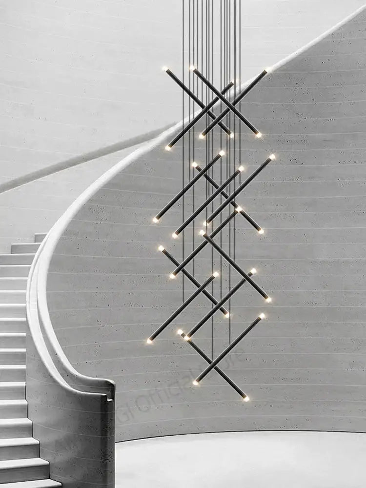 Modern black led staircase pendant chandelier dining room light