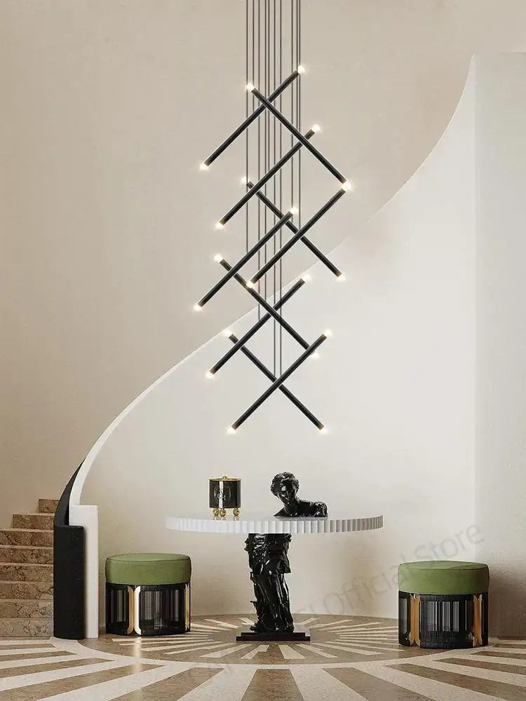 Modern black led staircase pendant chandelier dining room light