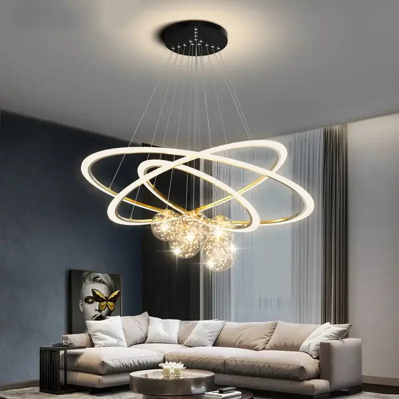 Modern black & white led star chandelier living room light