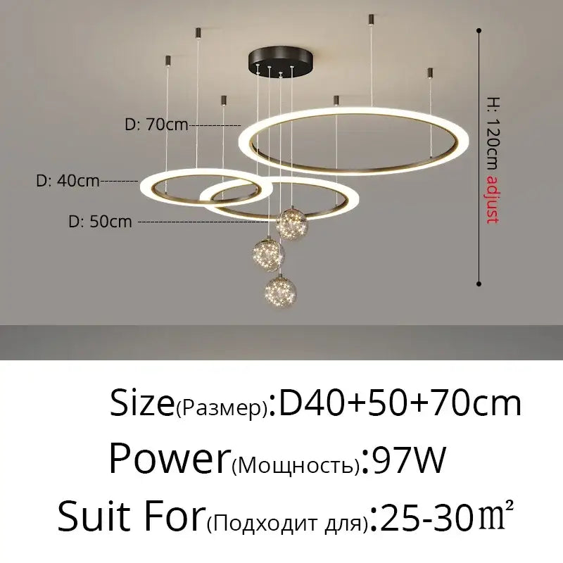 Modern black & white led star chandeliers living room ring light