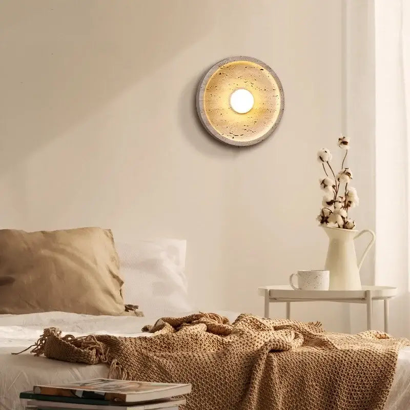 Modern concrete led stone wall lamp bedroom brass pull chain