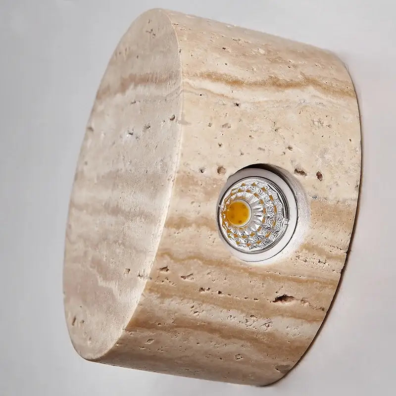Modern beige stone wall lamp for living room warm textured sconce