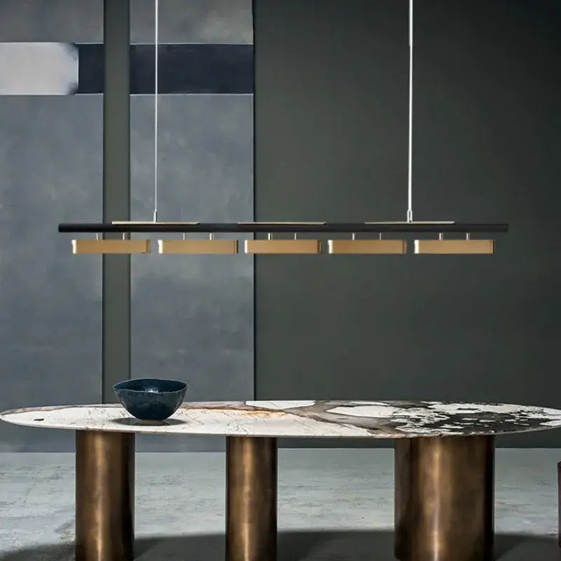 Modern minimalist strip led black and gold pendant lights dining room