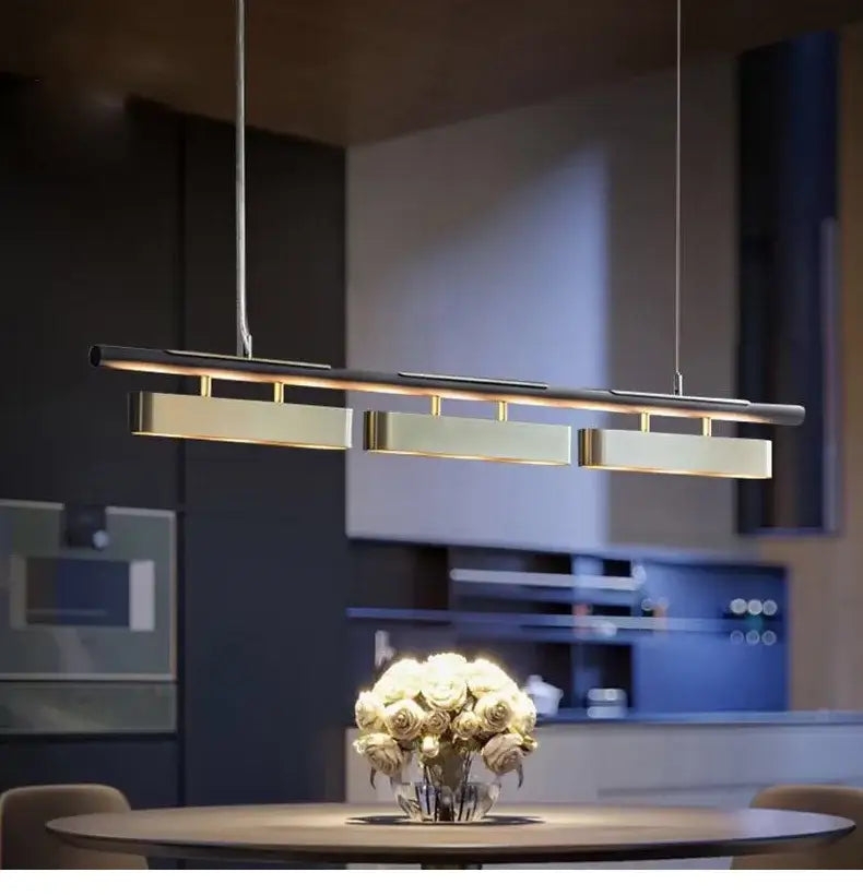Modern minimalist strip led black and gold pendant lights dining room