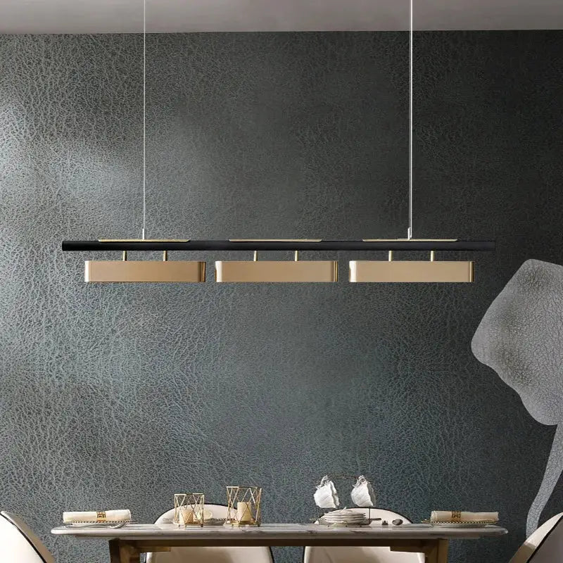 Modern minimalist strip led black and gold pendant lights dining room