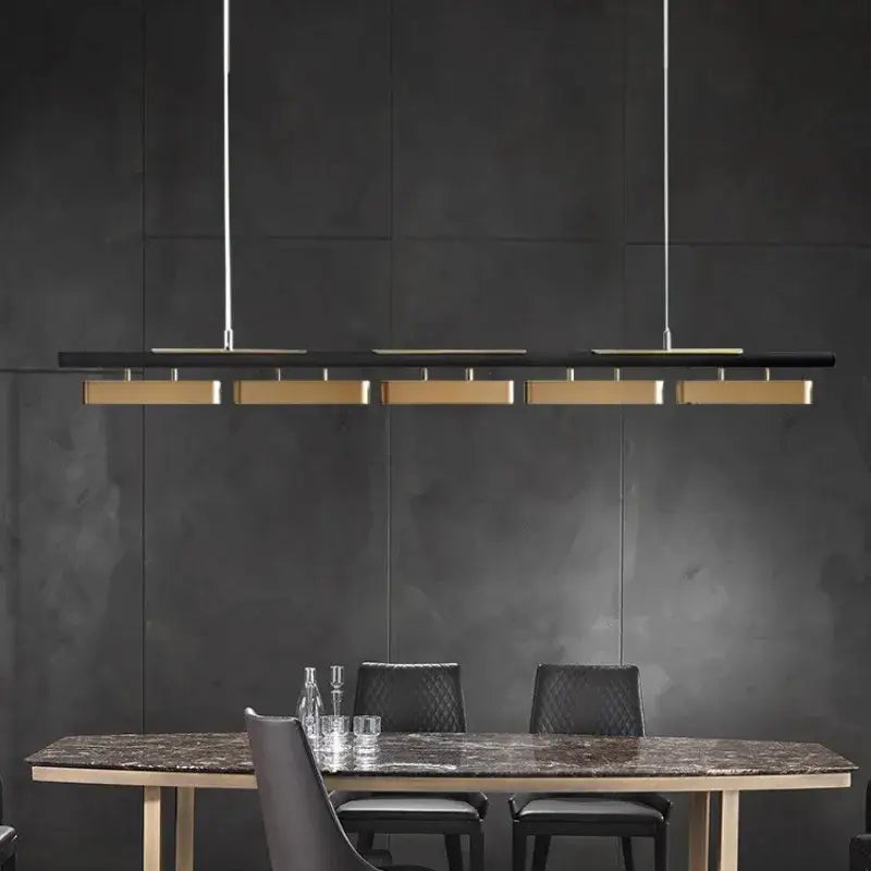 Modern minimalist strip led black and gold pendant lights dining room