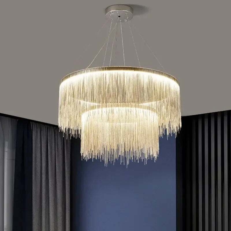 Modern gold decorbites led tassel chandelier dining room pendant light