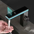 Modern matte black & brushed steel led temperature display basin faucet