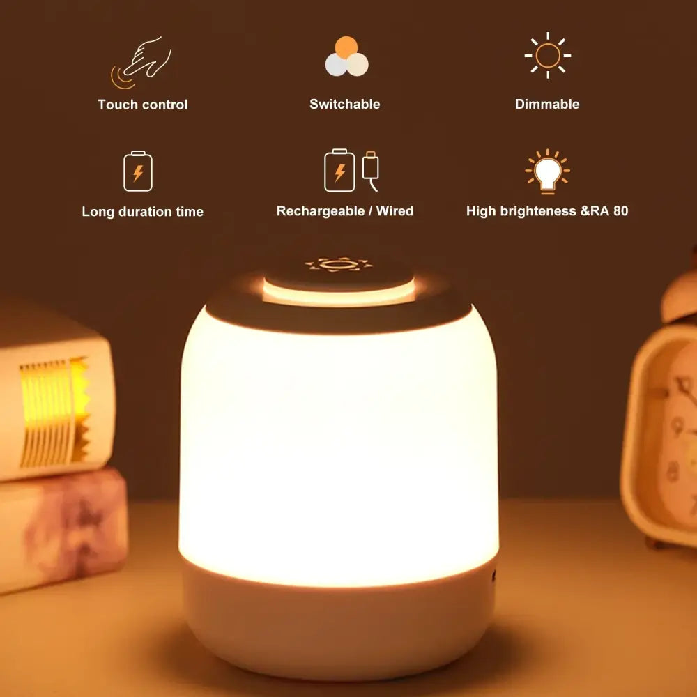 Minimalist white and black led touch night light bedroom lamp