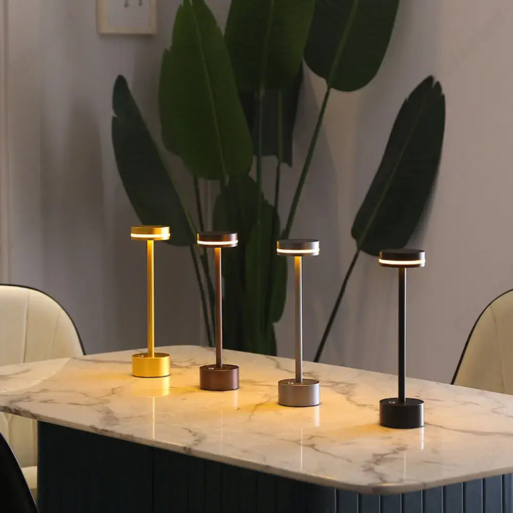 Modern minimalist metallic led touch table lamp for bedroom