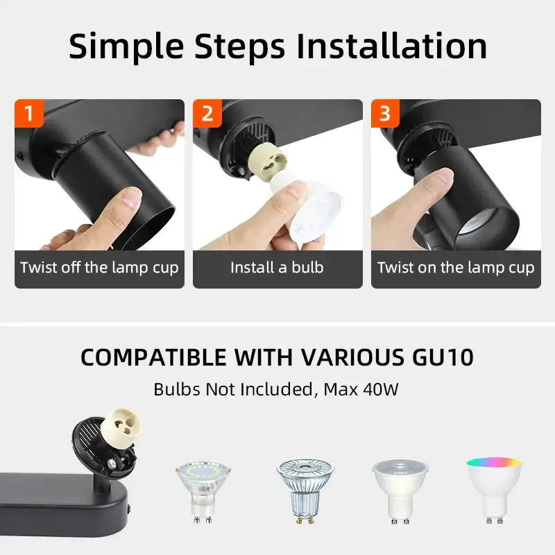 Modern matte black 3-light led track spot light for bedroom