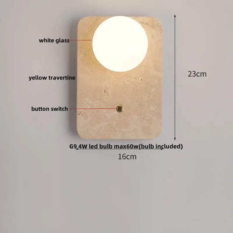Textured travertine wall light – porch warm yellow sconce