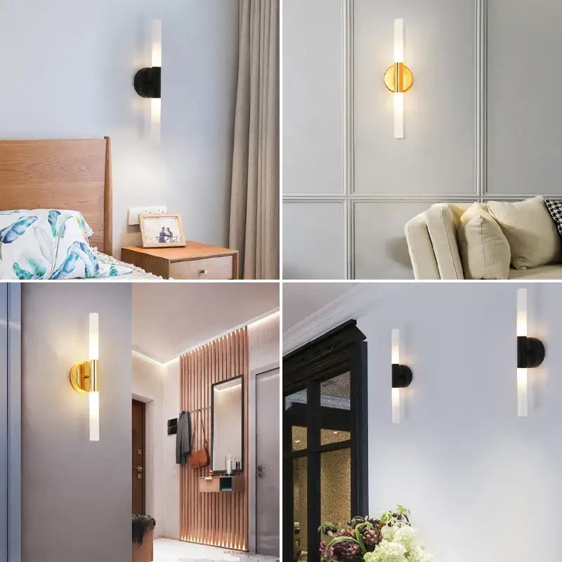Modern gold led tube wall light bedroom sconce with frosted glass