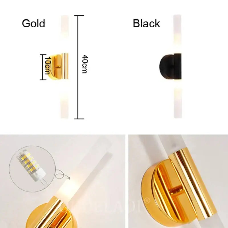 Modern gold led tube wall light bedroom sconce with frosted glass