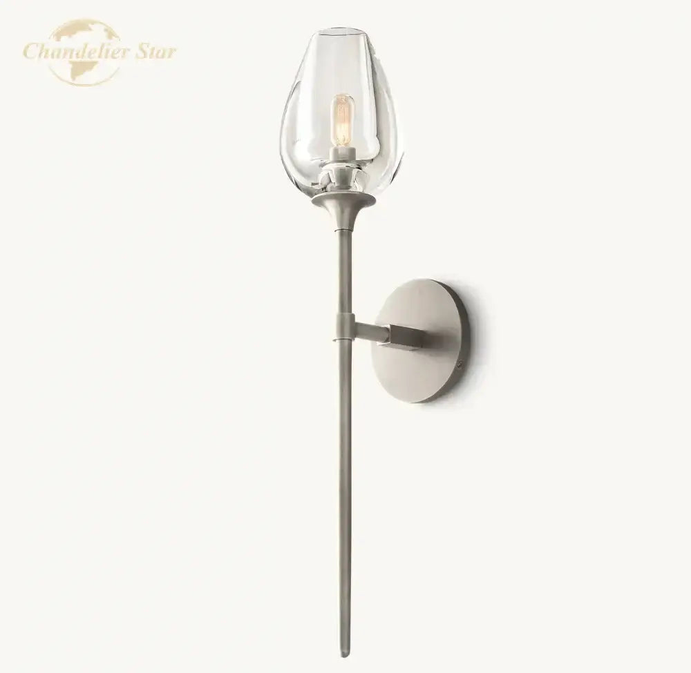 Modern brushed nickel led tulip glass wall sconce bedroom light