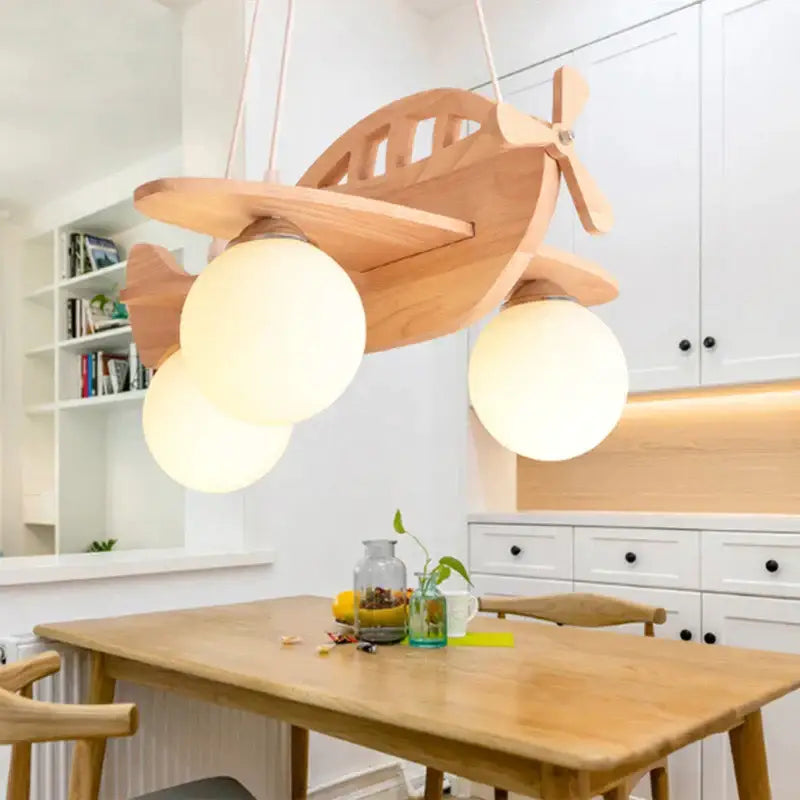 Decorbites led wooden aircraft kids chandelier bedroom pendant light