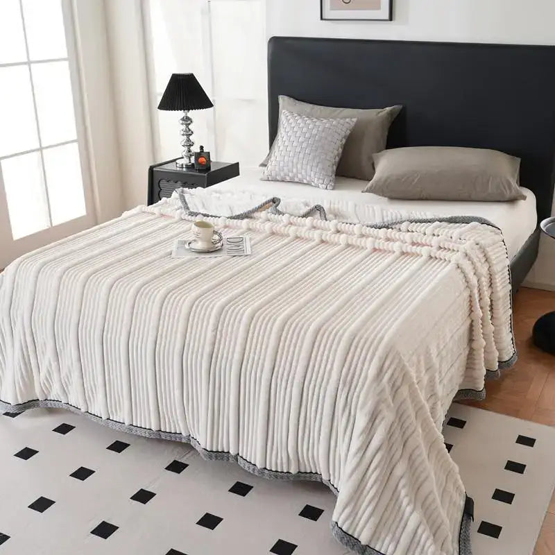 Decorbites light luxury cream ribbed sofa blanket bedroom throw