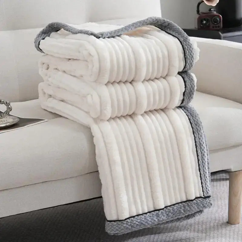 Decorbites light luxury cream ribbed sofa blanket bedroom throw