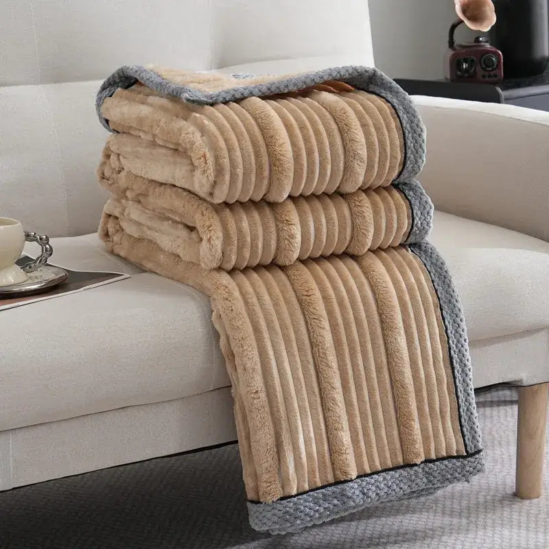 Decorbites light luxury cream ribbed sofa blanket bedroom throw