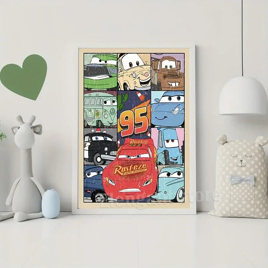 Retro lightning mcqueen art prints – nursery cars movie decor