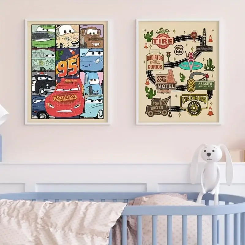 Retro lightning mcqueen art prints – nursery cars movie decor